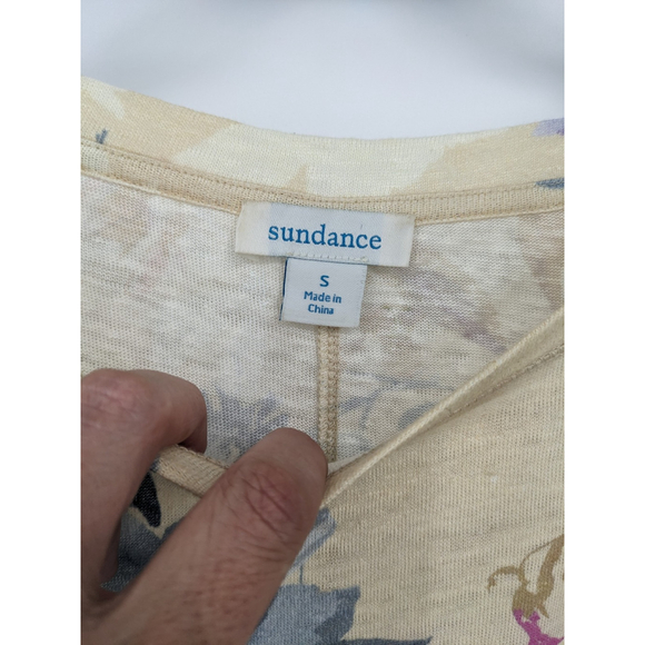 Sundance Sweater Women Small Yellow Floral Linen Long Sleeve Pullover Tie Top - Picture 6 of 9